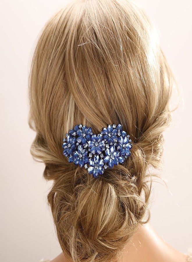 Aimimier Flower Crystal Hair Clip French Rhinestone Barrettes Large Ponytail Heart Shaped Hair Pins Decorative Hair Accessories for Women Girls (Blue) - Image 1
