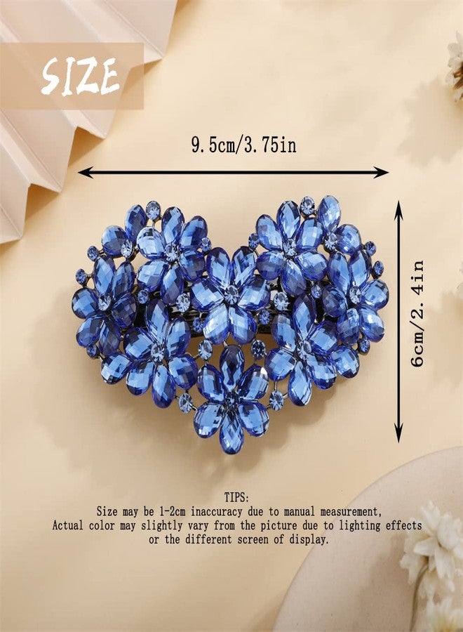 Aimimier Flower Crystal Hair Clip French Rhinestone Barrettes Large Ponytail Heart Shaped Hair Pins Decorative Hair Accessories for Women Girls (Blue) - Image 2