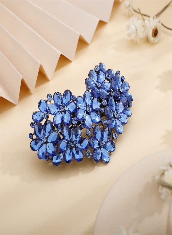 Aimimier Flower Crystal Hair Clip French Rhinestone Barrettes Large Ponytail Heart Shaped Hair Pins Decorative Hair Accessories for Women Girls (Blue) - Image 3