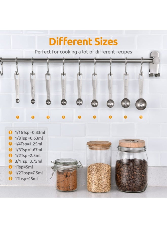 UTaste Measuring Spoons UTaste 188 Stainless Steel Measuring Spoons Set of 9 Piece 116 TSP 18 TSP 14 TSP 13 TSP 12 TSP 34 TSP 1 TSP 12 tbsp 1 tbsp Dry and Liquid Ingredients - Image 2
