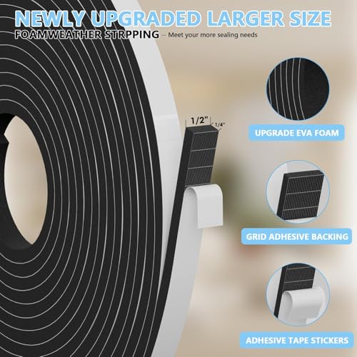 Bantie 33FT EVA Weather Stripping Soundproof Foam Insulation Tape with Adhesive Foam Weatherstripping Door Seal Weather Strip for Door Frame/Window/Gaps Sound Proof - Image 2