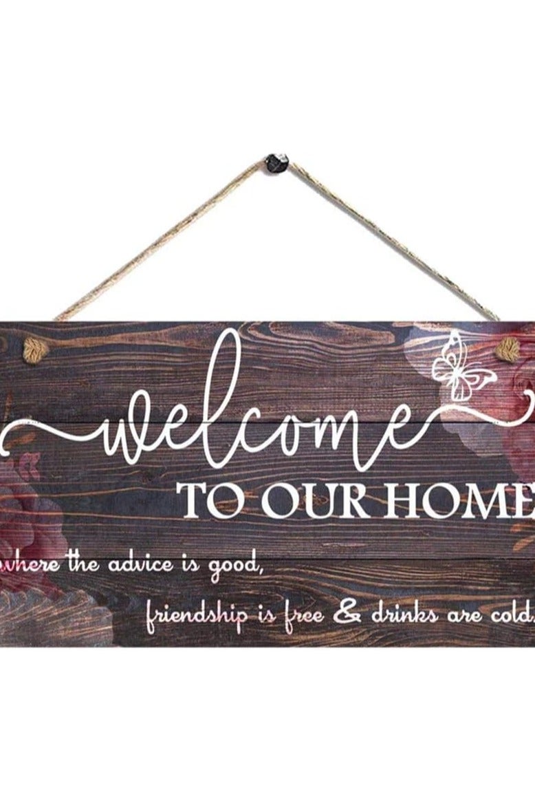 Rustic Welcome Sign for Front Door – Farmhouse Home Decor Hanging Plaque, "Welcome to Our Home" 5 x 10 Inch