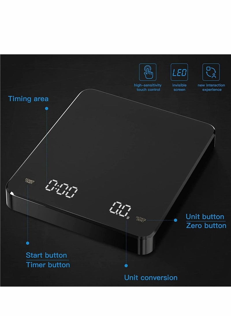 SYOSI Digital Coffee Scale with Timer 3kg/0.1g High Precision Pour Over Drip Espresso Touch Sensor Operation and Backlight LCD Display - Image 5