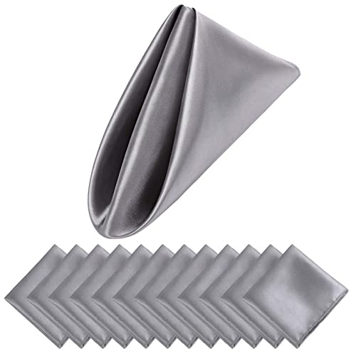 Aneco 12 Pieces Satin Napkin Square 20 x 20 Inches Dinner Napkins Weddings Party Napkin Soft Table Napkins for Romantic Weddings Party Dinner Decoration Grey