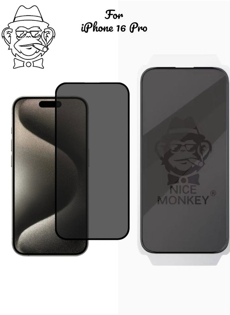 NICE MONKEY iPhone 16 Pro Premium High-Quality Anti-Spy Privacy Screen Protector for iPhone 16 Pro  – Ultra-Clear, Scratch Resistant, Anti-Fingerprint, 9H Tempered Glass, Full Coverage with Easy Installation  - Image 1