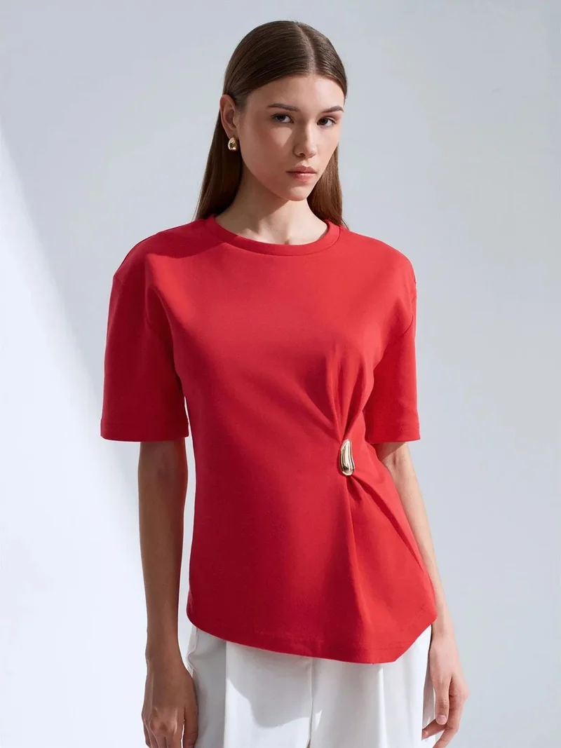 Dilvin DILVIN Women's Crew Neck Short-sleeve Jersey T-shirt