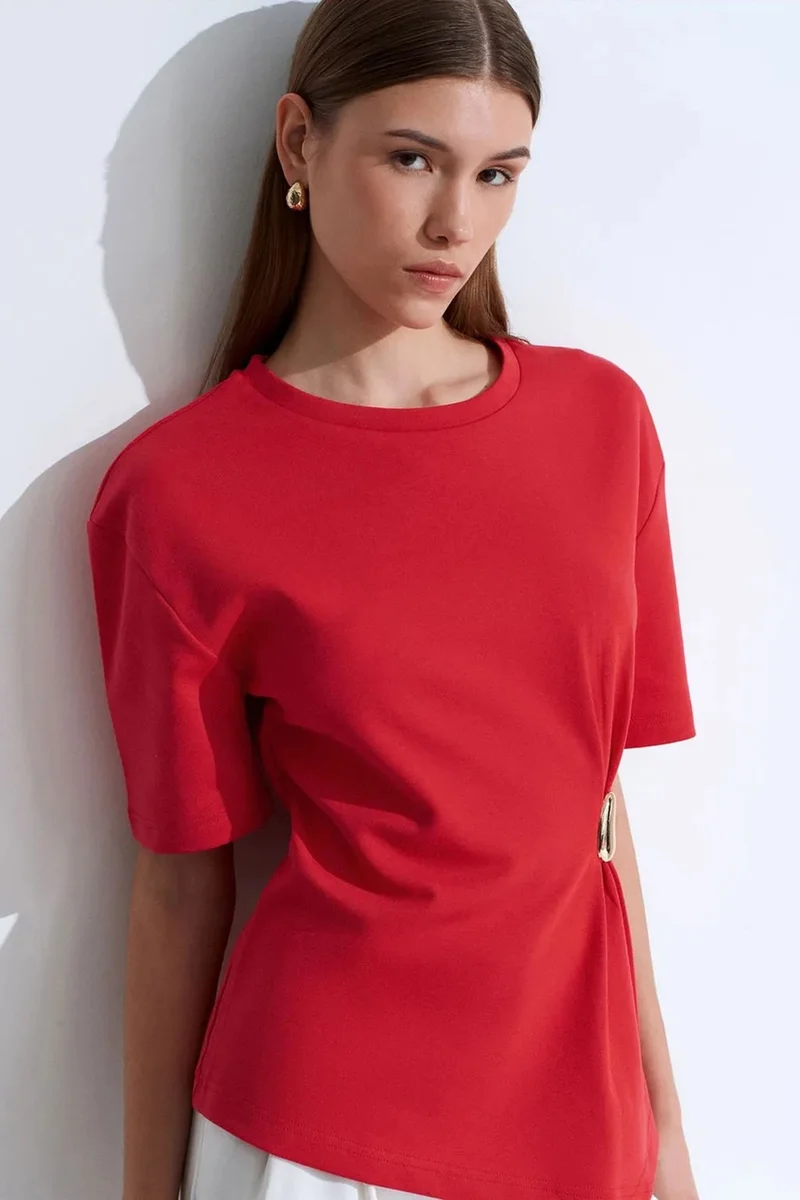 Dilvin Red DILVIN Women's Crew Neck Short-sleeve Jersey T-shirt for Women | Best Price UAE