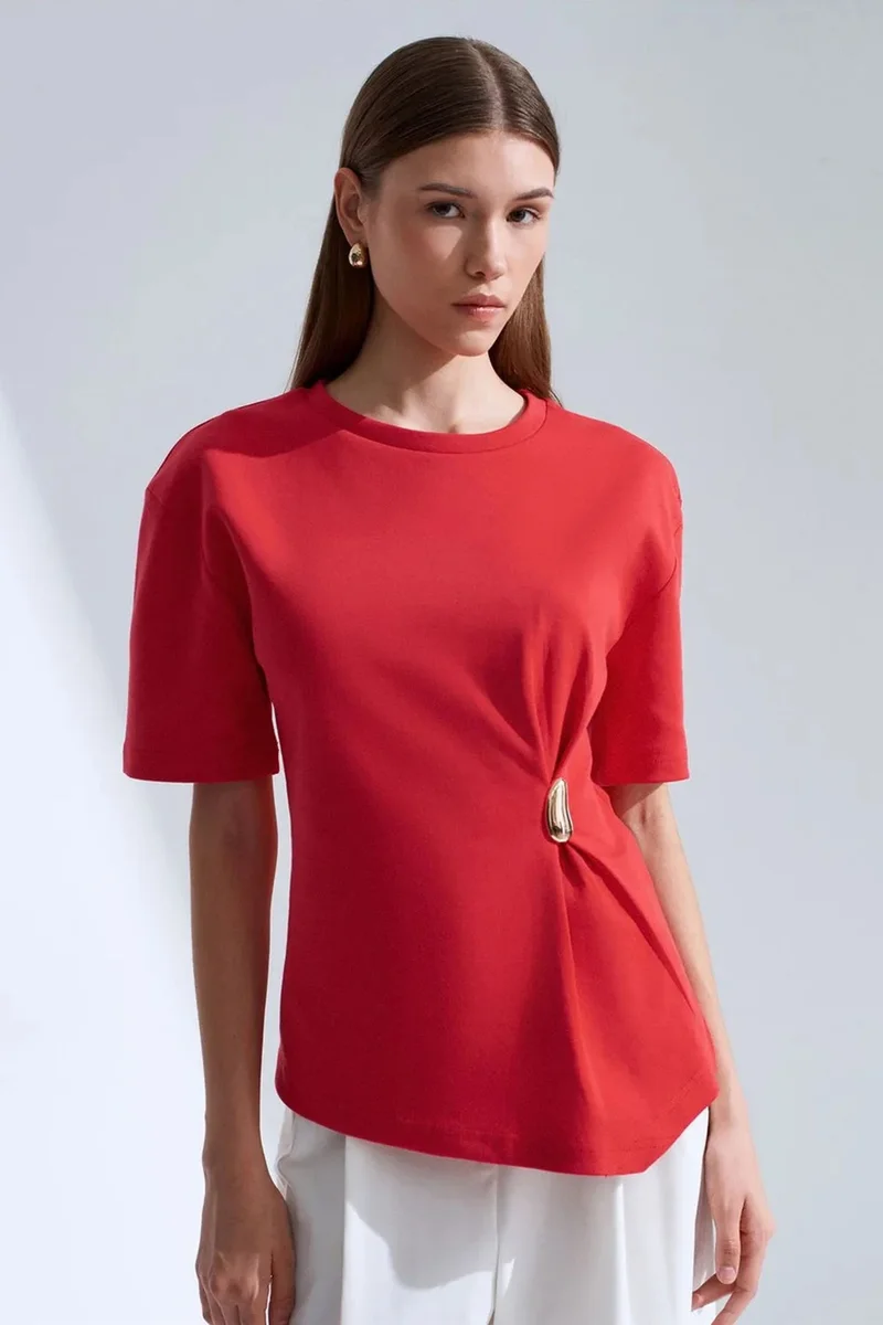 Dilvin Red DILVIN Women's Crew Neck Short-sleeve Jersey T-shirt for Women | Best Price UAE