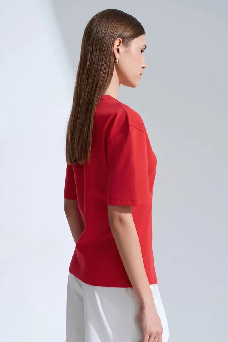 Dilvin Red DILVIN Women's Crew Neck Short-sleeve Jersey T-shirt for Women | Best Price UAE