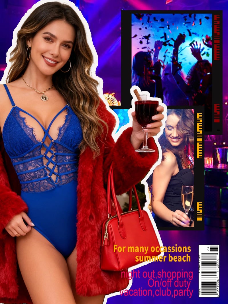 Buitifo Women Sexy Bodysuit One Piece Babydoll Lingerie Lace Teddy Negligee (Blue,M) - Image 5
