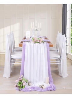 QueenDream QueenDream 10 Pieces 10Ft Chiffon Table Runners White Sheer Rustic Wedding Table Runner Elegant Bridal Party Decorations 27x120 Inches  - Image 2