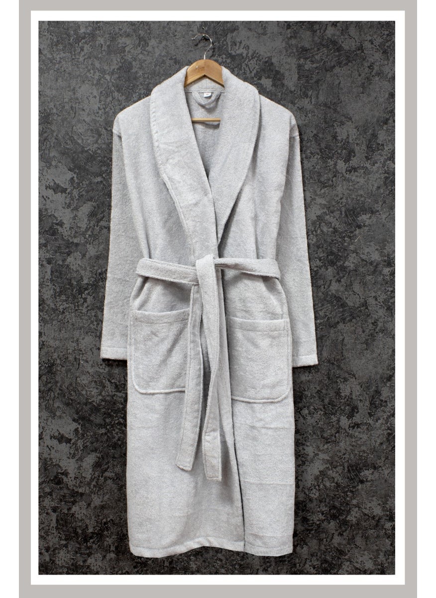class 100% Cotton Shawl Loop Bathrobe M Silver Basic  - Image 1