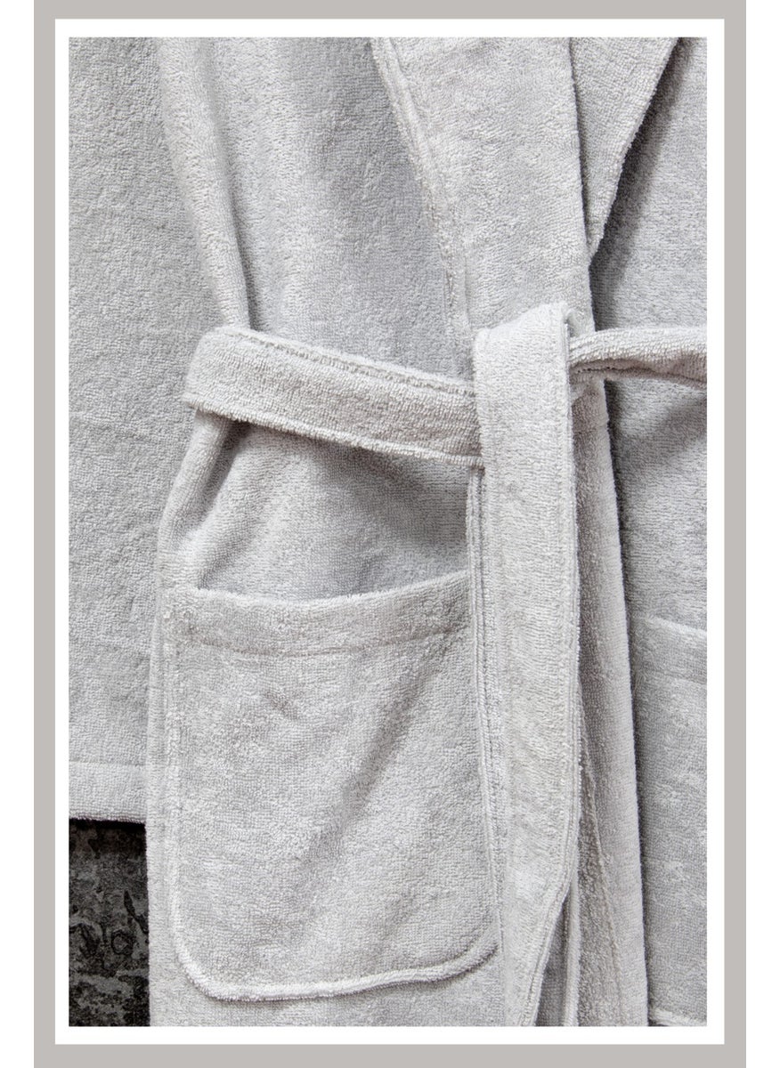 class 100% Cotton Shawl Loop Bathrobe M Silver Basic  - Image 2