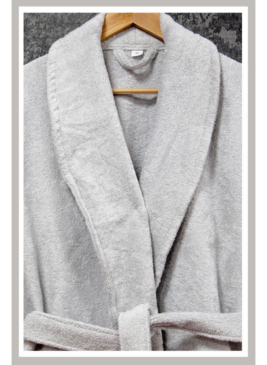 class 100% Cotton Shawl Loop Bathrobe M Silver Basic  - Image 3