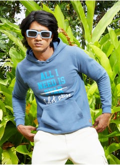 Campus Sutra Men's Electric Blue All I Need Hoodie With Kangaroo Pocket  - Image 1