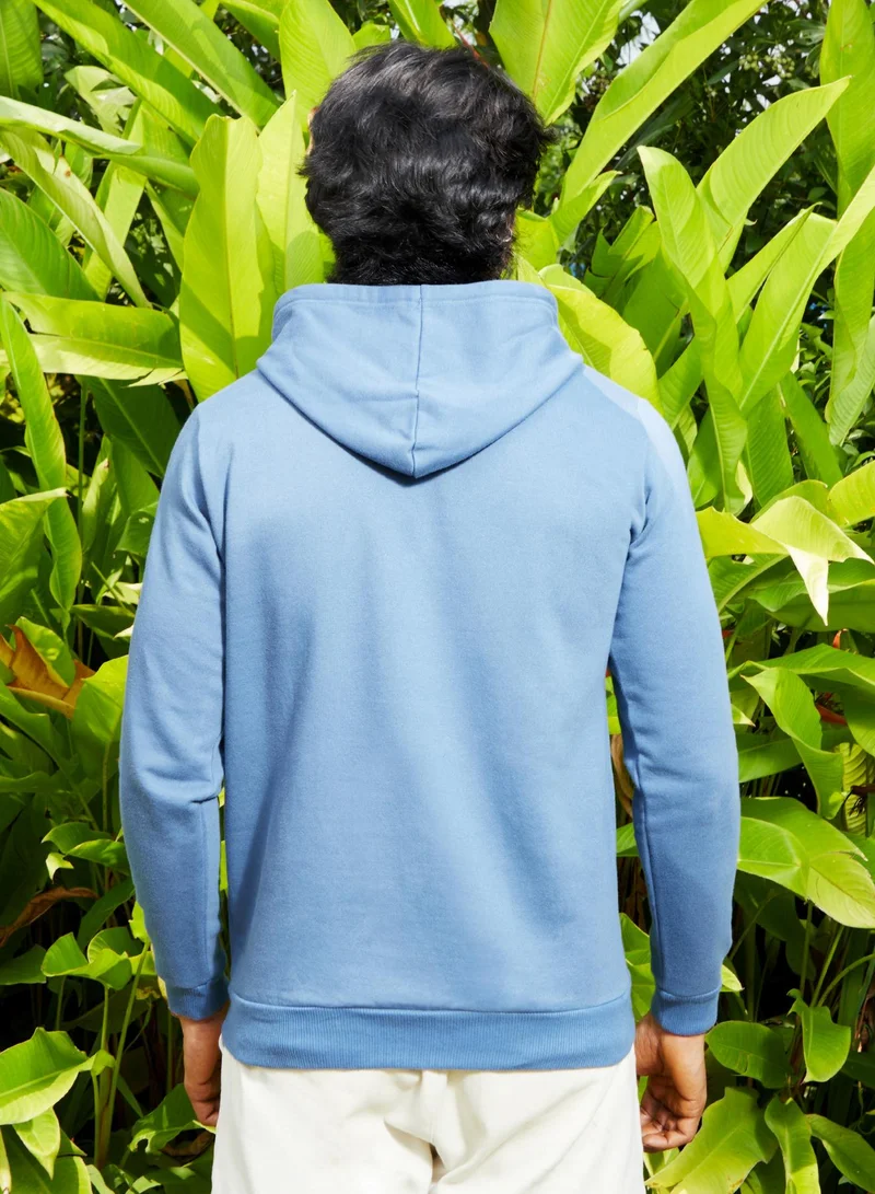Campus Sutra Men's Electric Blue All I Need Hoodie With Kangaroo Pocket