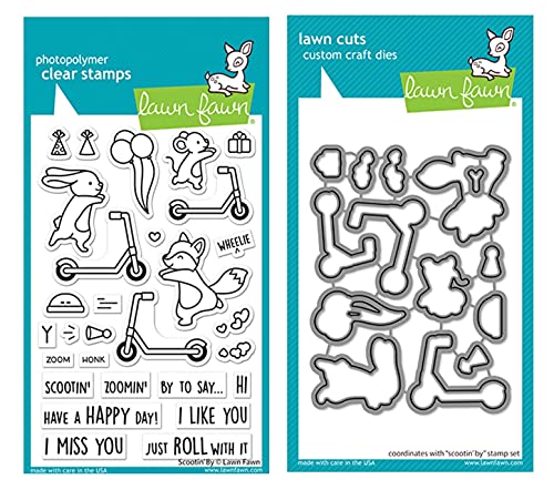 Lawn Fawn Scootin by 4x6 Clear Stamp Set and Coordinating Die Set Bundle of 2 Items LF2554 LF2555
