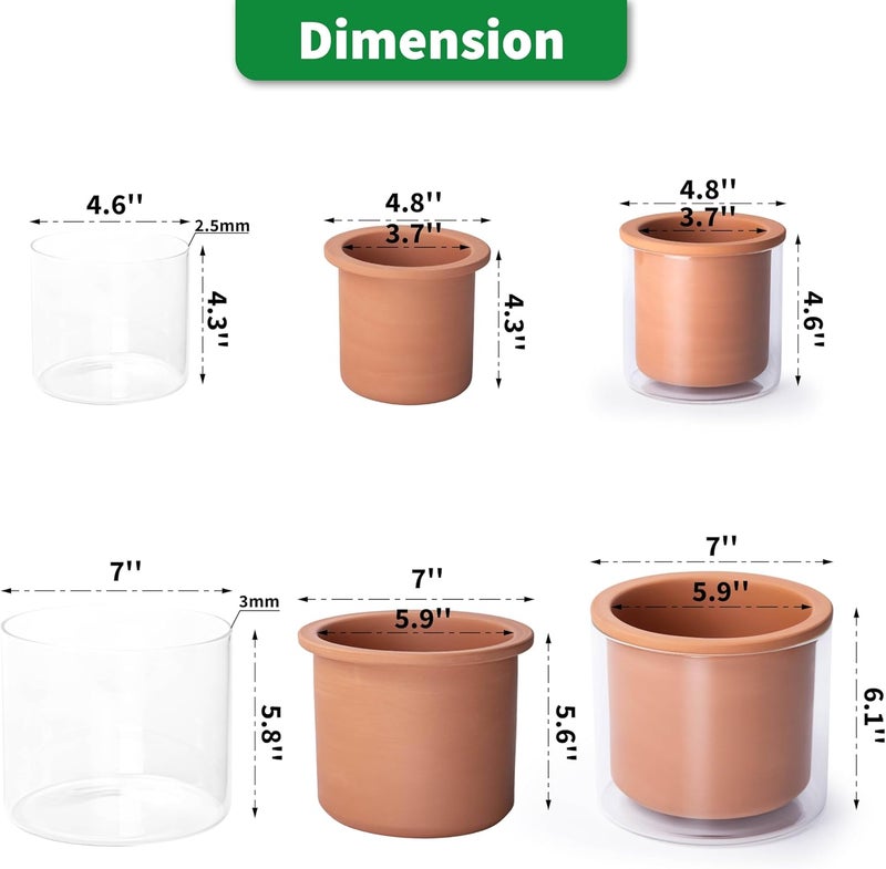 Phoenix Vine 4 Inch 6 Inch Self Watering Plants Pots, Design Terracotta Pots for Plants, Indoor Cylinder Terra Cotta Planter with Glass Vase Set, 51-A-G-46 - Image 3