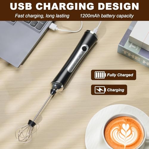 Freebala Handheld Electric Milk Frother with 2 Heads, Coffee Whisk Foam Mixer with USB Rechargeable 3 Speeds, Foam Maker Blender for Latte, Cappuccino, Hot Chocolate, Egg (Black with stand) - Image 5