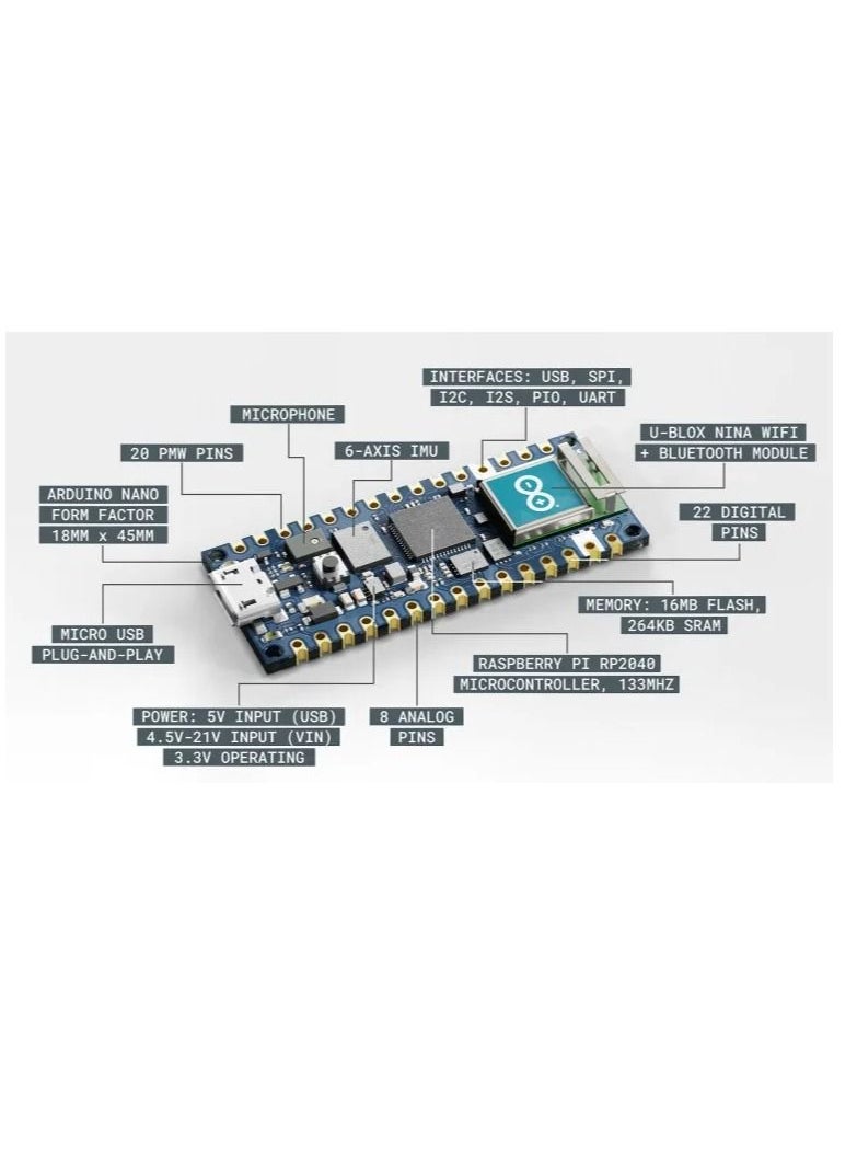 Arduino - Arduino Nano RP2040 Connect with headers (Original Made In ITALY) - Image 1