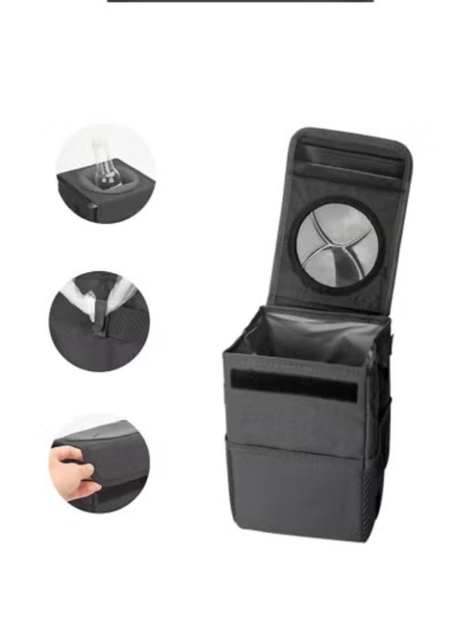 COYO Car Trash Can with Lid and Storage Pockets - Leak-Proof Organizer, Waterproof Garbage Can, Multipurpose Trash Bin for Car,Black ﻿ - Image 3
