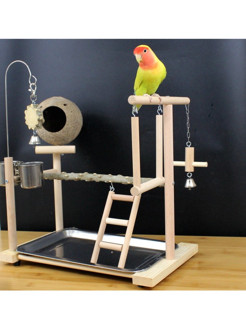 Generic Tiger skin peony pepper wood playground parrot stand coconut shell bird stand swing gnawing toys can be natural  - Image 3