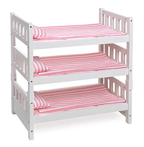 Badger Basket 123 Convertible Doll Bunk Bed Pink Stripe Design with Bedding and Personalization Kit Doll Crib Furniture for 18 to 20 Inch Baby Dolls and Accessories White - Image 1