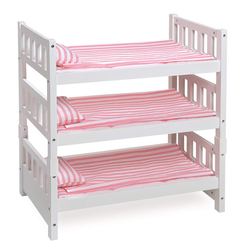 Badger Basket 123 Convertible Doll Bunk Bed Pink Stripe Design with Bedding and Personalization Kit Doll Crib Furniture for 18 to 20 Inch Baby Dolls and Accessories White - Image 3