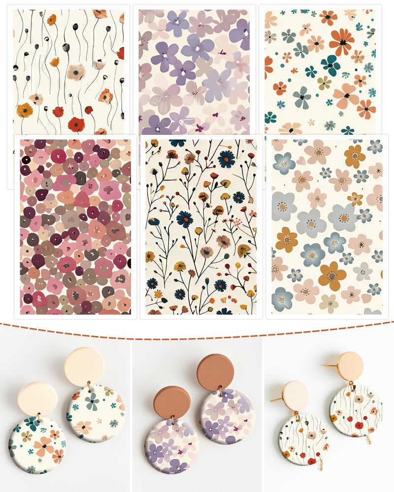 Puocaon Flower Clay Transfer Paper - 18 Pcs Colorful Floral Transfer Sheets for Polymer Clay Jewelry for Flower Earrings Design - Image 1