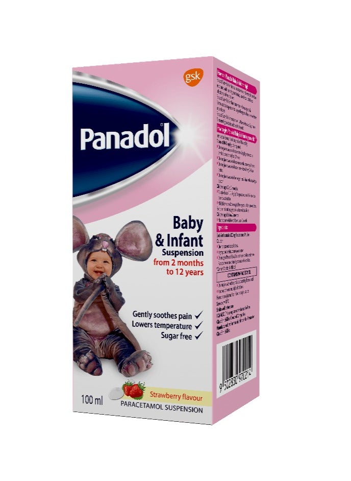 Panadol Panadol suspension for children and infants, 100 ml, strawberry flavour  - Image 1