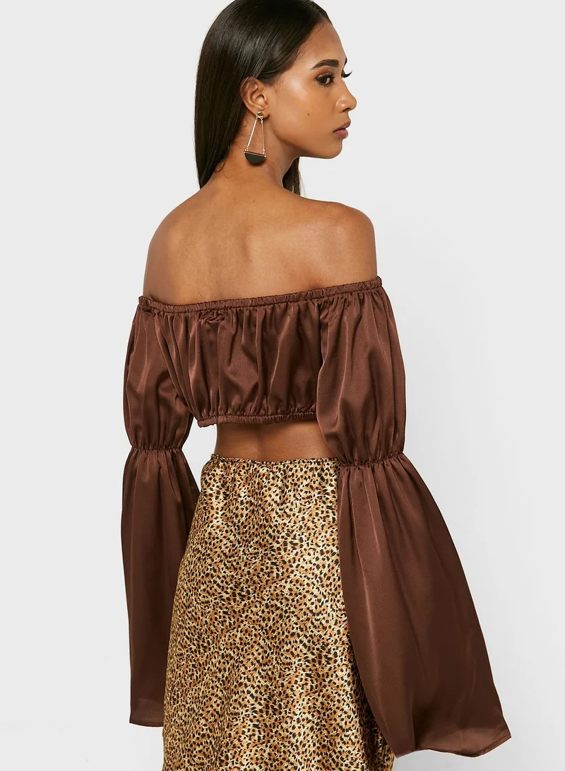 boohoo Bardot Flute Sleeve Crop Top