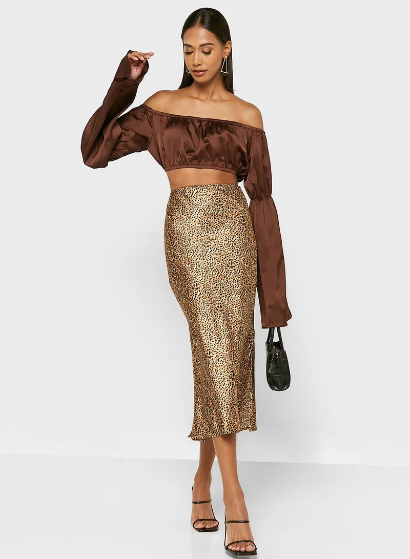 boohoo Bardot Flute Sleeve Crop Top
