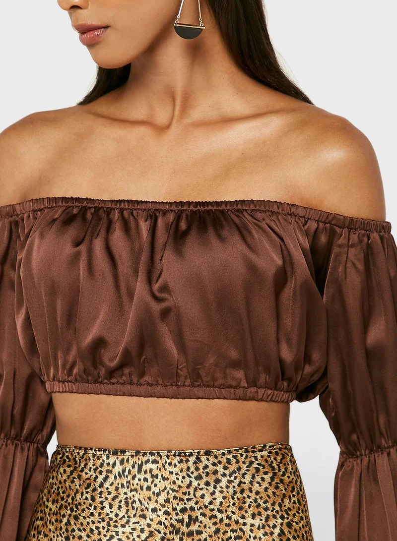 boohoo Bardot Flute Sleeve Crop Top
