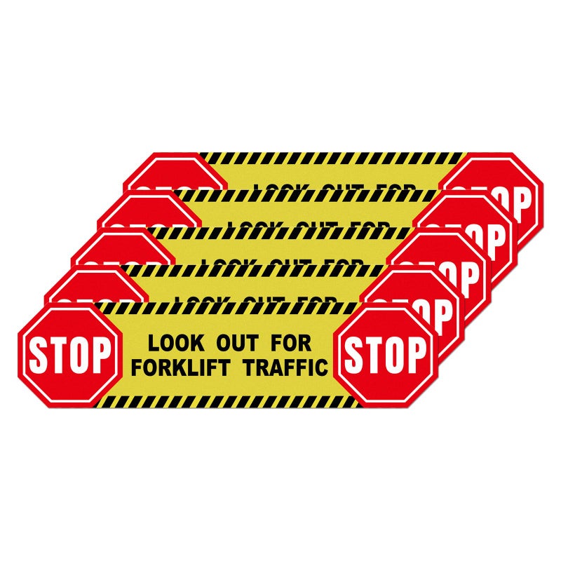 YIKIADA 5 Pack Stop Look Out for Forklift Traffic Floor Sticker 24 6 Inches Caution Warning Safety Sign Self Adhesive Vinyl Waterproof AntiSlip Signage for Construction Site Warehouse Workplace - Image 2