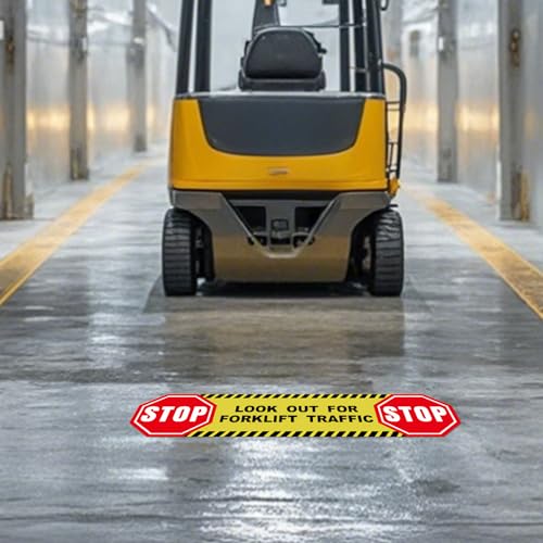YIKIADA 5 Pack Stop Look Out for Forklift Traffic Floor Sticker 24 6 Inches Caution Warning Safety Sign Self Adhesive Vinyl Waterproof AntiSlip Signage for Construction Site Warehouse Workplace - Image 3