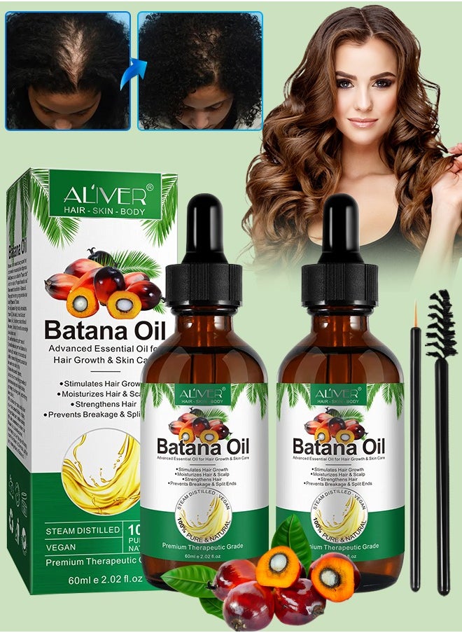 ALIVER 2 Pcs Natural Batana Oil for Hair Care Hair Conditioner Oil for Thin Hair Repair Damaged Hair Nourishes Thin Hair Scalp Skin and Loss Hair Growth Fit for All Hair Types Raw Batana Oil 60ml x 2  - Image 1