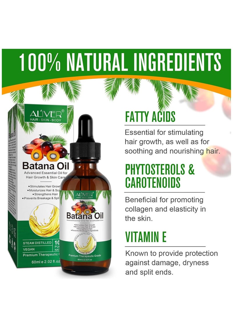 ALIVER 2 Pcs Natural Batana Oil for Hair Care Hair Conditioner Oil for Thin Hair Repair Damaged Hair Nourishes Thin Hair Scalp Skin and Loss Hair Growth Fit for All Hair Types Raw Batana Oil 60ml x 2  - Image 3