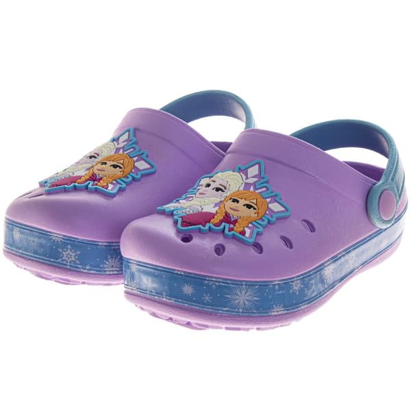 Josmo Frozen Girls Clog Sandals Elsa & Anna Slip-On Slides Closed Toe Clogs with Backstrap Summer Beach Pool Shoes- Lavender Blue Size 7-8 Toddler - Image 1