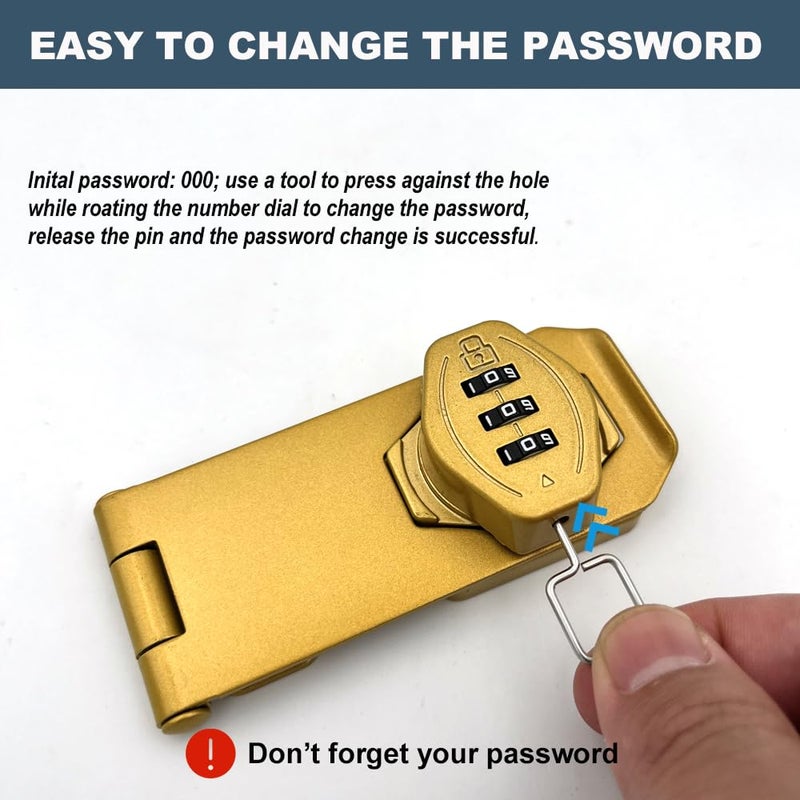 VOLUKA 2Pcs Cabinet Password Rotary Hasp Locks 4 Inch Keyless Combination Lock For Cabinets Gates Doors Closets And More (Gold) - Image 4