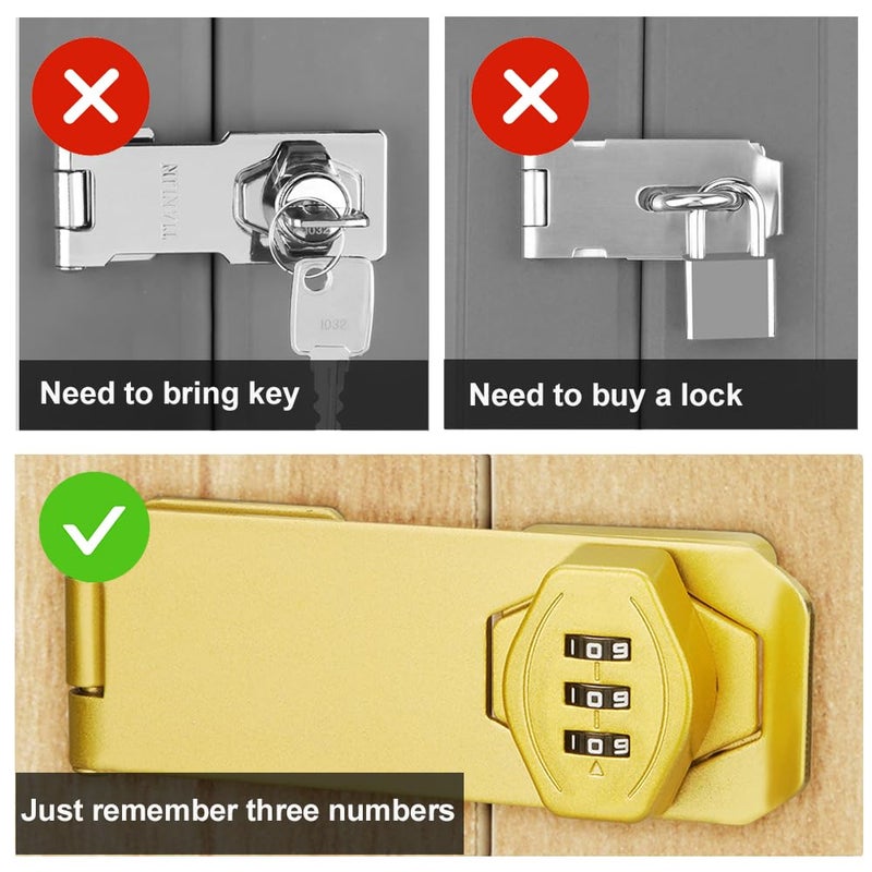 VOLUKA 2Pcs Cabinet Password Rotary Hasp Locks 4 Inch Keyless Combination Lock For Cabinets Gates Doors Closets And More (Gold) - Image 2