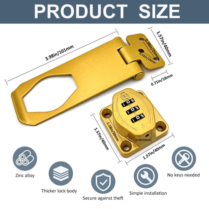 VOLUKA 2Pcs Cabinet Password Rotary Hasp Locks 4 Inch Keyless Combination Lock For Cabinets Gates Doors Closets And More (Gold) - Image 3