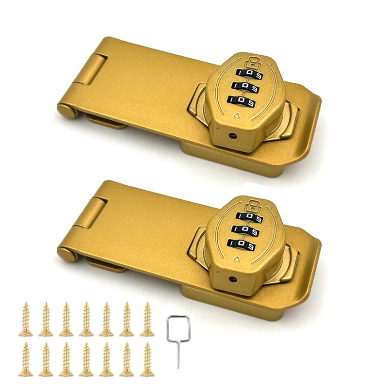 VOLUKA 2Pcs Cabinet Password Rotary Hasp Locks 4 Inch Keyless Combination Lock For Cabinets Gates Doors Closets And More (Gold) - Image 1