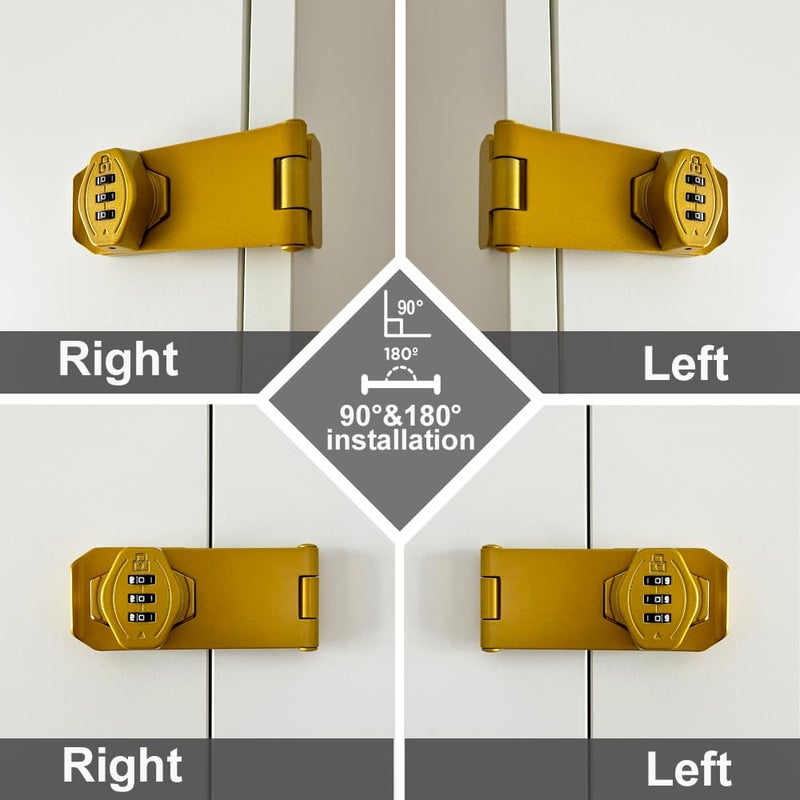 VOLUKA 2Pcs Cabinet Password Rotary Hasp Locks 4 Inch Keyless Combination Lock For Cabinets Gates Doors Closets And More (Gold) - Image 5