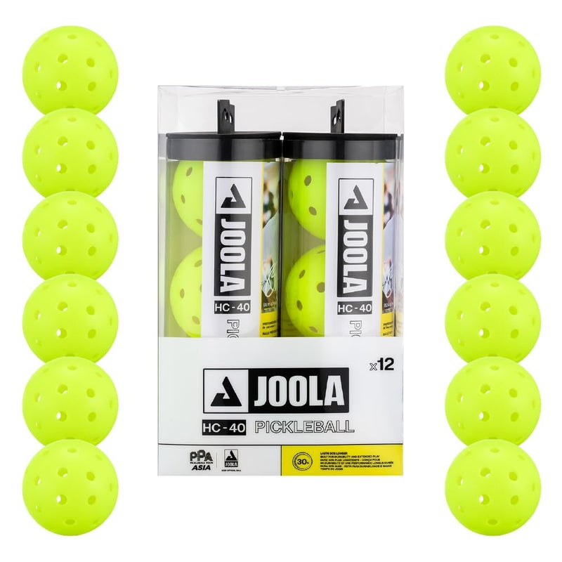JOOLA HC-40 Hardcourt Pickleball Balls with Storage Tube - USAP Approved Balls for Tournament Play - 3 Pack or 12 Pack Option - Durable Pickleballs for Indoor Play & Outdoor Courts - Image 1