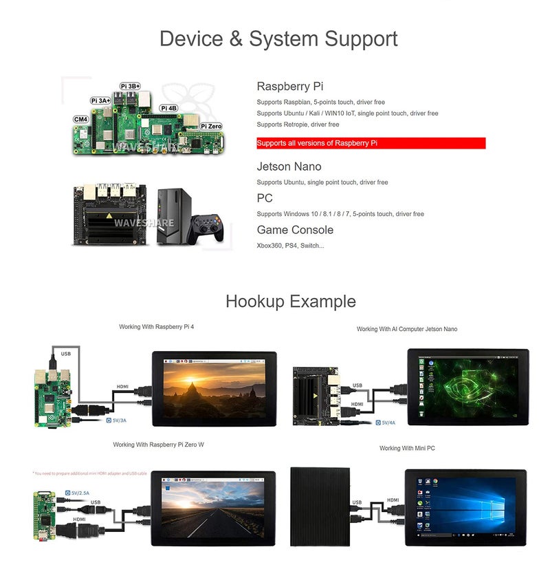 Ingcool 7inch HDMI LCD with Case for Raspberry Pi Capacitive Touchscreen 1024Ã—600 IPS Display Screen Monitor Compatible with Raspberry Pi 4B/3B+/3B/Zero/Jetson Nano Support Windows 10/8.1/8/7 - Image 4
