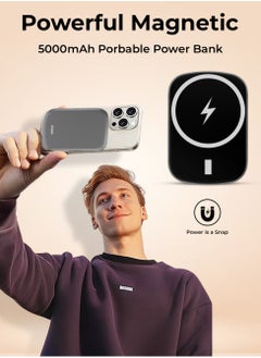 glassology Mini Magsafe Power Bank 5000mAh USB C Ultra Small Portable Charger PD QC3.0 Fast Charge Battery Pack External Battery Compatible with iPhone, Samsung, Tablets, and More Grey  - Image 2