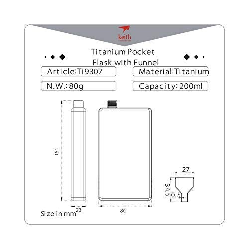 Keith Titanium Ti9307 Pocket Flask with Funnel - 6.8 fl oz ●●●●●●● Keith's 18th Anniversary: Exclusive Price! - Image 3