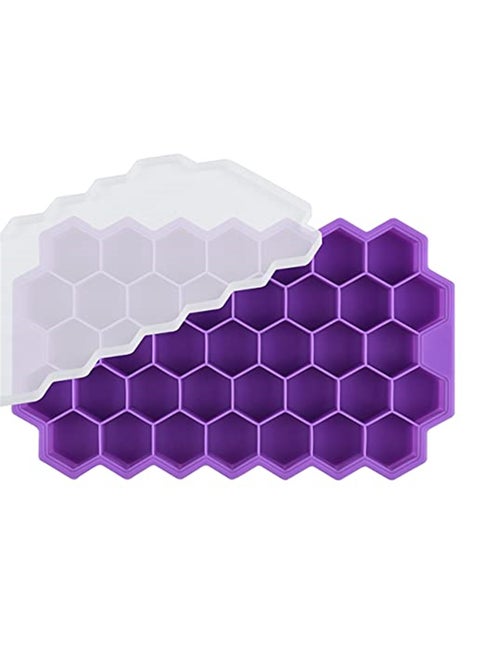 Ice Cubes Tray 37 Grids Silicone Fruit Ice Maker DIY Creative Small Ice Cream Mold Square Shape with Lid Mini Ice Cube Mold (Purple)