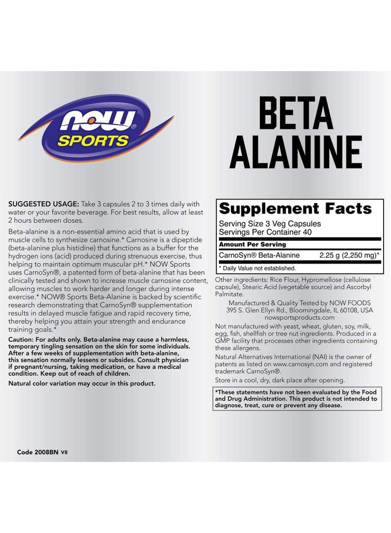 now Nutrition Betaalanine 750 Mg 120 Veg Capsules - Image 2