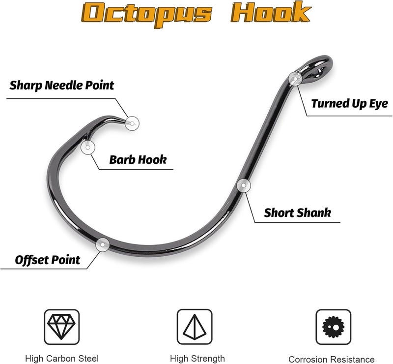 UCEC Circle Hooks Fishing Hooks 2X Strong Offset Circle Hooks Saltwater Black High Carbon Steel Octopus Catfish Fishing Hooks Fishing Gear Tackle 150pcs/ 240pcs - Size:#1 1/0 2/0 3/0 4/0 5/0 6/0 8/0 - Image 3